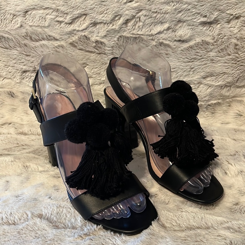 Kate Spade Chunky Black Pom Pom Heels Sz 7M